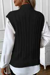 elegante chaleco de cuello alto de punto trenzado negro